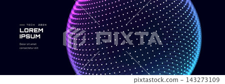 Abstract digital globe with glowing dots and polygonal network lines. Dark background futuristic tech sphere in blue and purple. Neon gradient global communication ai data and world network. Abstract digital globe with glowing dots and polygonal network lines. Dark background futuristic tech sphere in blue and purple. Neon gradient global communication ai data and world network. 143273109