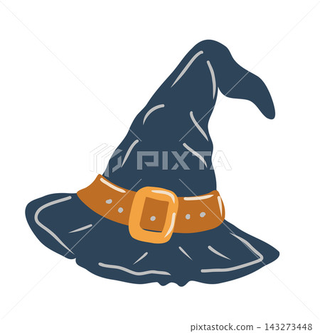 Hand drawn Halloween Witch Hat with buckle vector illustration isolated on white bakground. 143273448