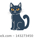 Hand drawn Halloween Black Cat vector illustration isolated on white bakground. 143273450