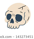 Hand drawn Halloween Cracked Skull vector illustration isolated on white bakground. 143273451