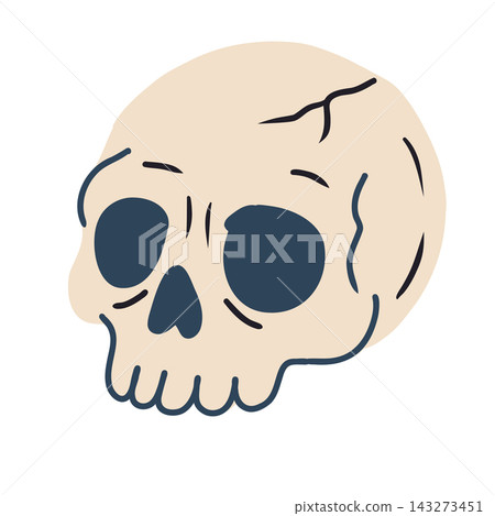 Hand drawn Halloween Cracked Skull vector illustration isolated on white bakground. Hand drawn Halloween Cracked Skull vector illustration isolated on white bakground. 143273451