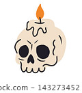 Hand drawn Halloween Skull Candle vector illustration isolated on white bakground. 143273452