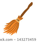 Hand drawn Halloween Witch Broomstick vector illustration isolated on white bakground 143273459