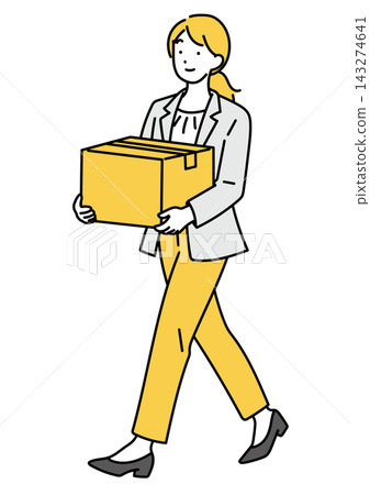 An illustration of a female office worker carrying cardboard boxes while cleaning. An illustration of a female office worker carrying cardboard boxes while cleaning. 143274641
