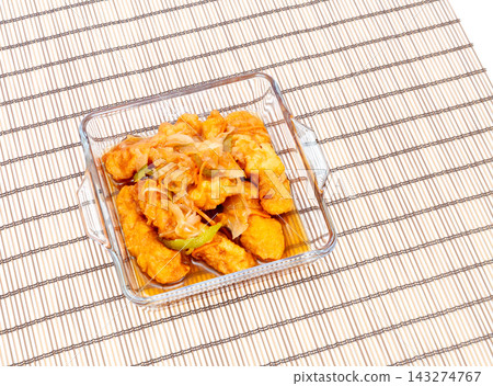 Chicken tempura marinated in sweet and sour sauce Chicken tempura marinated in sweet and sour sauce 143274767
