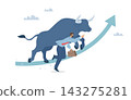 Stock prices in the market are rising rapidly in a bull market, Bullish trading, Forex stock charts, Rising charts, Profits, Growth, Investors are running fast in a bull market, Flat vector design. 143275281