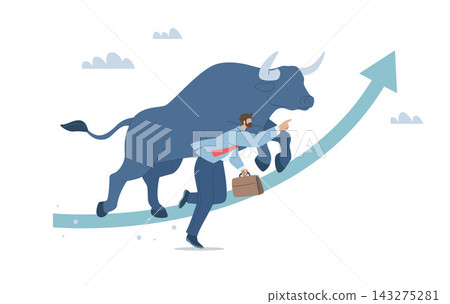 Stock prices in the market are rising rapidly in a bull market, Bullish trading, Forex stock charts, Rising charts, Profits, Growth, Investors are running fast in a bull market, Flat vector design. 143275281