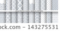 Geometric floral set of seamless patterns. White and gray vector backgrounds. Damask graphic ornaments 143275531