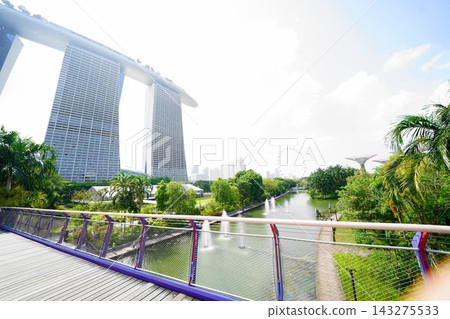 Scenic view of Marina Bay Sands and Gardens by the Bay Scenic view of Marina Bay Sands and Gardens by the Bay 143275533