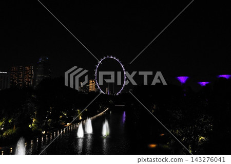 Singapore Night Skyline Iconic Ferris Wheel Supertrees Singapore Night Skyline Iconic Ferris Wheel Supertrees 143276041