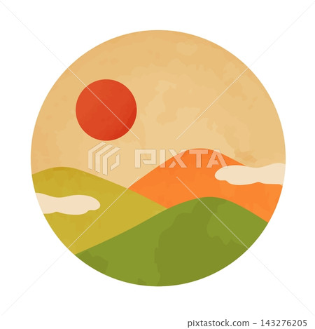 A beautiful autumn landscape with mountains covered in autumn foliage and a sunset. A beautiful autumn landscape with mountains covered in autumn foliage and a sunset. 143276205