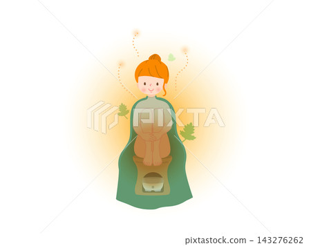 A young woman enjoying a mugwort steam bath. A young woman enjoying a mugwort steam bath. 143276262