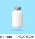 3D White Supplement Bottle on Blue Background 143276320