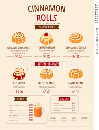 Illustrated Cinnamon Roll Bakery Menu Template Illustrated Cinnamon Roll Bakery Menu Template 143277377