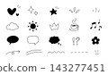 A set of hand-drawn, rough illustrations in black and white. 143277451