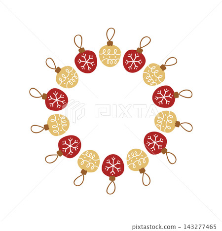 Christmas wreath vector frame made of festive baubles and balls Christmas wreath vector frame made of festive baubles and balls 143277465