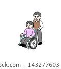 一位坐在輪椅上的老婦人和一位協助她的老翁。 143277603