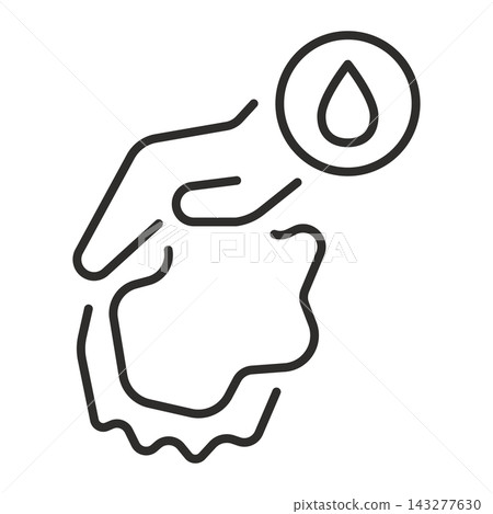 wet cleaning icon, linear pictogram of wiping with a liquid-soaked sponge, surface hygiene and disinfection wet cleaning icon, linear pictogram of wiping with a liquid-soaked sponge, surface hygiene and disinfection 143277630