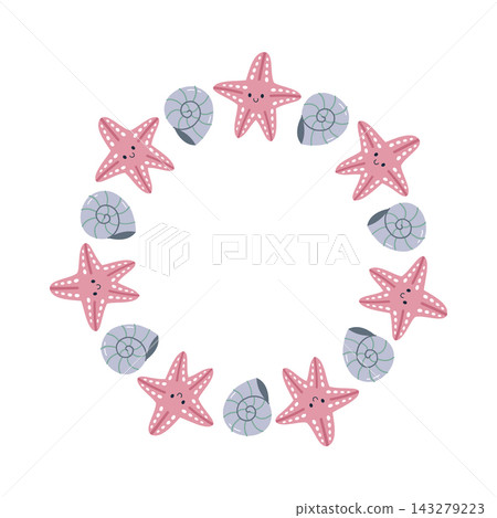 Cute Starfish and Seashell Round Frame Vector Illustration Cute Starfish and Seashell Round Frame Vector Illustration 143279223