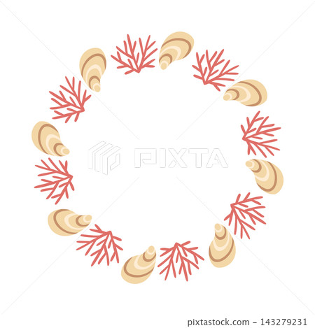 Cute Coral and Seashell Wreath Vector Frame Cute Coral and Seashell Wreath Vector Frame 143279231