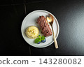 Delicious glazed curd snacks with fresh blueberries and mint on light grey table, closeup 143280082