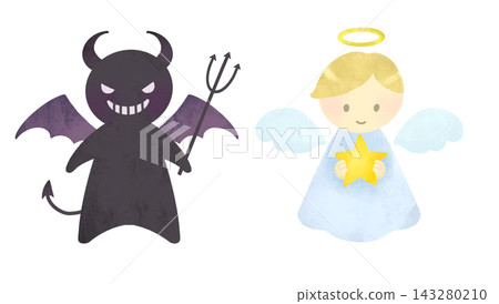 Cute angel and devil illustration set Cute angel and devil illustration set 143280210