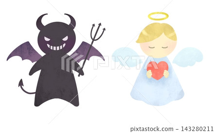 Cute angel and devil illustration set Cute angel and devil illustration set 143280211