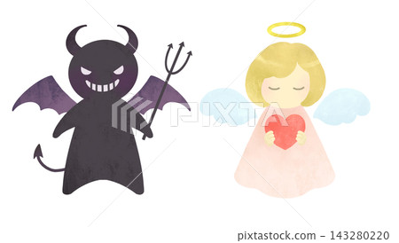 Cute angel and devil illustration set Cute angel and devil illustration set 143280220