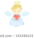 An illustration of a cute angel holding a heart. 143280224