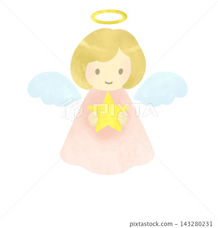 Illustration of a cute angel holding a star Illustration of a cute angel holding a star 143280231