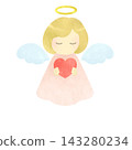 An illustration of a cute angel holding a heart. 143280234