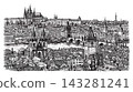 Detailed black and white vector sketch of Prague cityscape 143281241