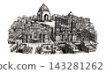 Detailed Black and White Sketch of City Landmarks 143281262