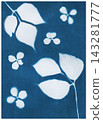 Tree leaves in blue print background. Cyanotype illustration. Autumn ornament 143281777