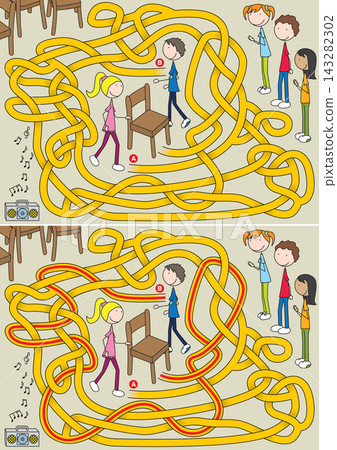 Vector maze puzzle illustration for children Vector maze puzzle illustration for children 143282302