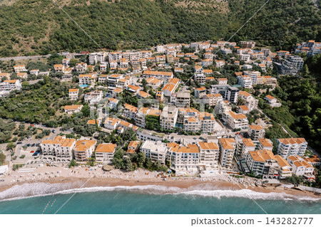 Aerial view of Budva coastline and Sveti Stefan area in Montenegro Aerial view of Budva coastline and Sveti Stefan area in Montenegro 143282777