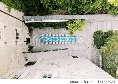 Elegant outdoor wedding reception table in Dobrota 143282983