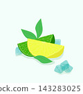 Juicy slices of lemon, lime, and ice cubes. 143283025