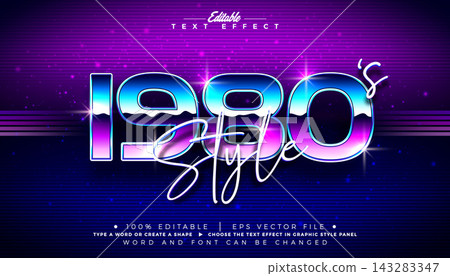 1980s Style Editable Text Effect Graphic Style with Chrome Typography Lettering on Retro Background. Premium Scalable Mockup Illustration Template for Greeting Card, Party Flyer, Sale Banner 1980s Style Editable Text Effect Graphic Style with Chrome Typography Lettering on Retro Background. Premium Scalable Mockup Illustration Template for Greeting Card, Party Flyer, Sale Banner 143283347