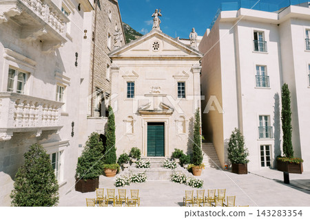 Wedding ceremony setup at St. Mark's Church in Perast Montenegro 143283354