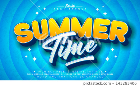 Summer Vibes Editable Text Effect Design Vector Graphic Style with Cartoon Style Typography Lettering on Retro Comic Movie Background. Premium Vacation Holiday Illustration Template for Banner 143283406