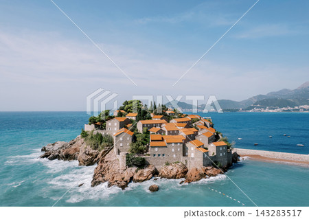 Aerial View of Aman Hotel Sveti Stefan Island Montenegro Aerial View of Aman Hotel Sveti Stefan Island Montenegro 143283517
