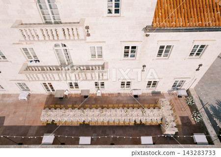 Elegant wedding dinner setup at Heritage Grand Perast hotel terrace Elegant wedding dinner setup at Heritage Grand Perast hotel terrace 143283733