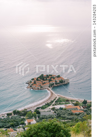 Aerial View of Aman Resorts Hotel on Sveti Stefan Island Montenegro Aerial View of Aman Resorts Hotel on Sveti Stefan Island Montenegro 143284203