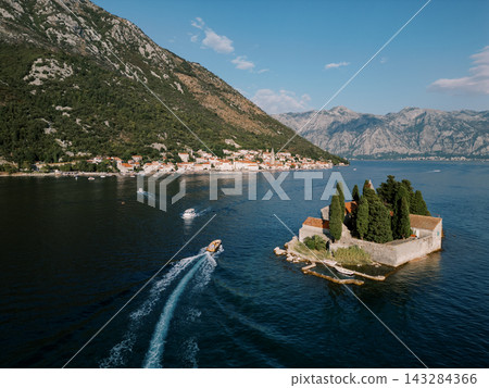 Aerial view of Perast and Saint George Island in Kotor Bay Aerial view of Perast and Saint George Island in Kotor Bay 143284366