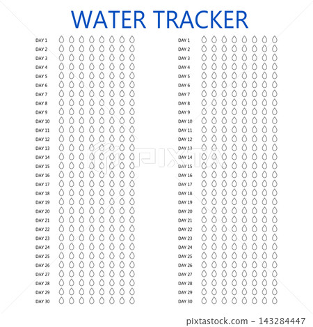 Water tracker. Habit tracker for month. Template mockup. Vector personal organizer. Minimalist simple planner Water tracker. Habit tracker for month. Template mockup. Vector personal organizer. Minimalist simple planner 143284447