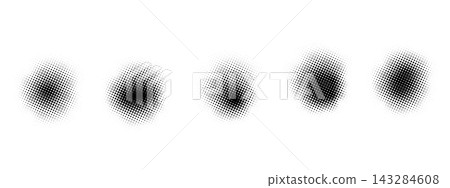 Set of pop art halftone circles. Shapes dots pattern in pop art style. Abstract modern stylish texture. Vector illustration geometric pattern. Round design elements for your content Set of pop art halftone circles. Shapes dots pattern in pop art style. Abstract modern stylish texture. Vector illustration geometric pattern. Round design elements for your content 143284608