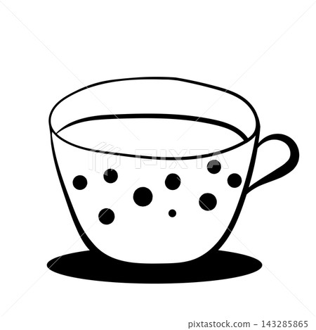 The cute line art cup. Kitchen doodle vector illustration. Design for card, poster The cute line art cup. Kitchen doodle vector illustration. Design for card, poster 143285865