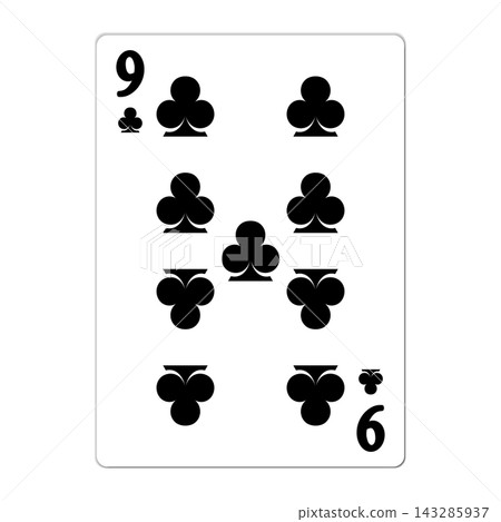 Nine of clubs. Playing card with golden elements. Casino icons. Pictograms representing different suits. Vector illustration. Flat design for modern visual elements Nine of clubs. Playing card with golden elements. Casino icons. Pictograms representing different suits. Vector illustration. Flat design for modern visual elements 143285937
