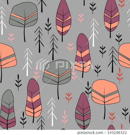 Seamless pattern with trees, plants. Color vector background. Spring, autumn tree for your design. Eco idea concept. Print design for wallpapers, fabric, textile Seamless pattern with trees, plants. Color vector background. Spring, autumn tree for your design. Eco idea concept. Print design for wallpapers, fabric, textile 143286322